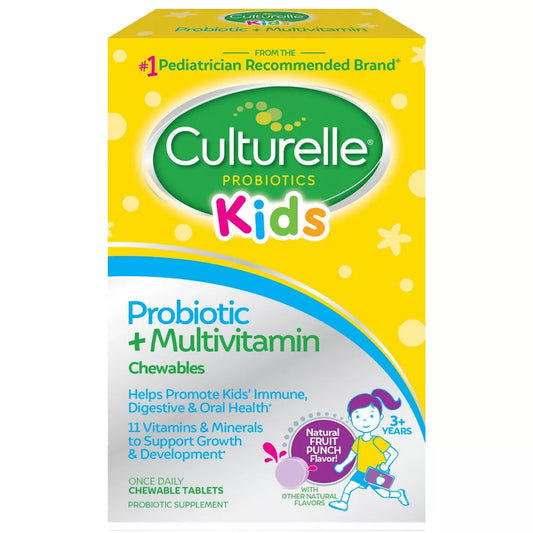 Culturelle Kids Daily Probiotic Plus Multivitamin Vegan Chewable for Oral Health, Digestive and Immune Support - Fruit Punch - 30ct