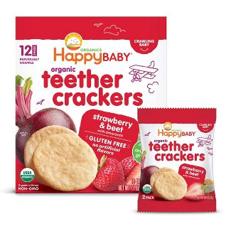 HappyBaby Strawberry & Beet Organic Teether Crackers - 12ct/0.14oz Each